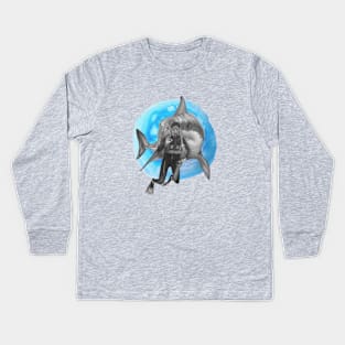 Shark and diver Kids Long Sleeve T-Shirt